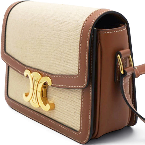 Celine Textile Natural Calfskin Teen Triomphe White Tan 