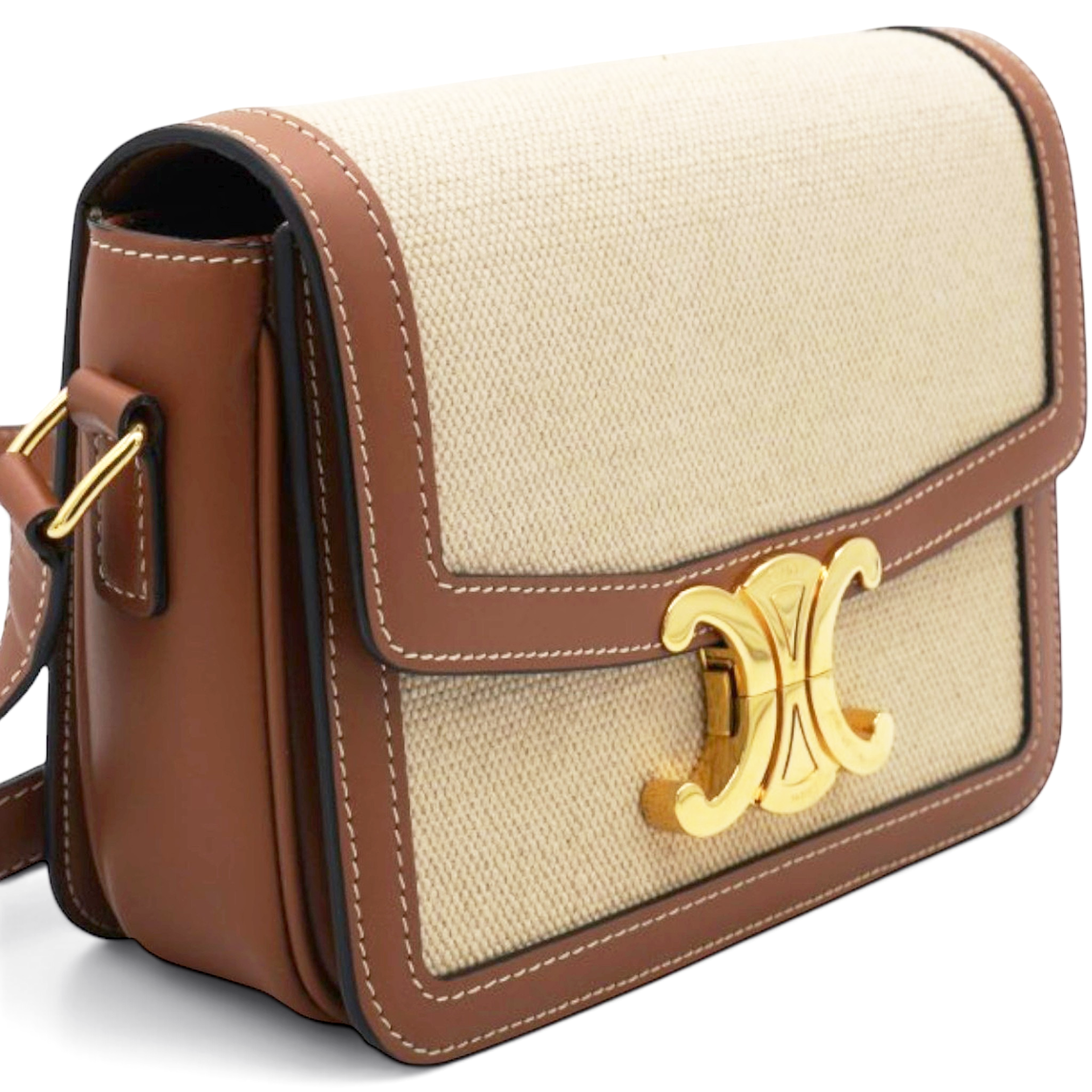 Celine Textile Natural Calfskin Teen Triomphe White Tan 