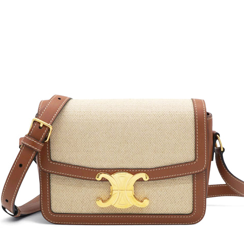 Celine Textile Natural Calfskin Teen Triomphe White Tan 