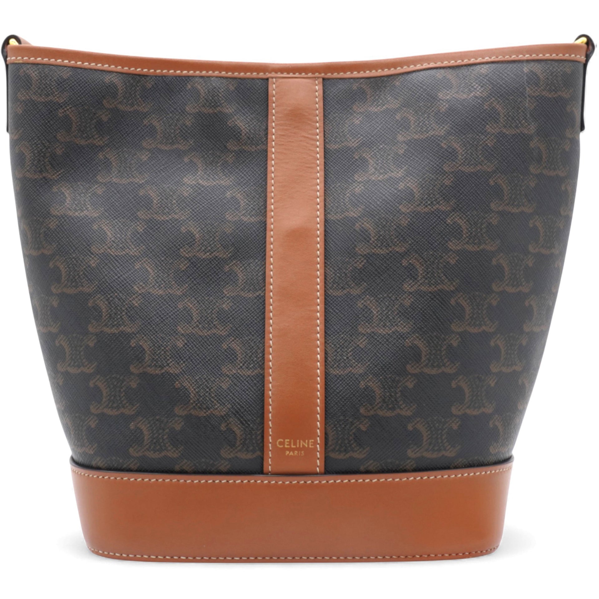 Celine Triomphe Canvas Bucket Bag Tan