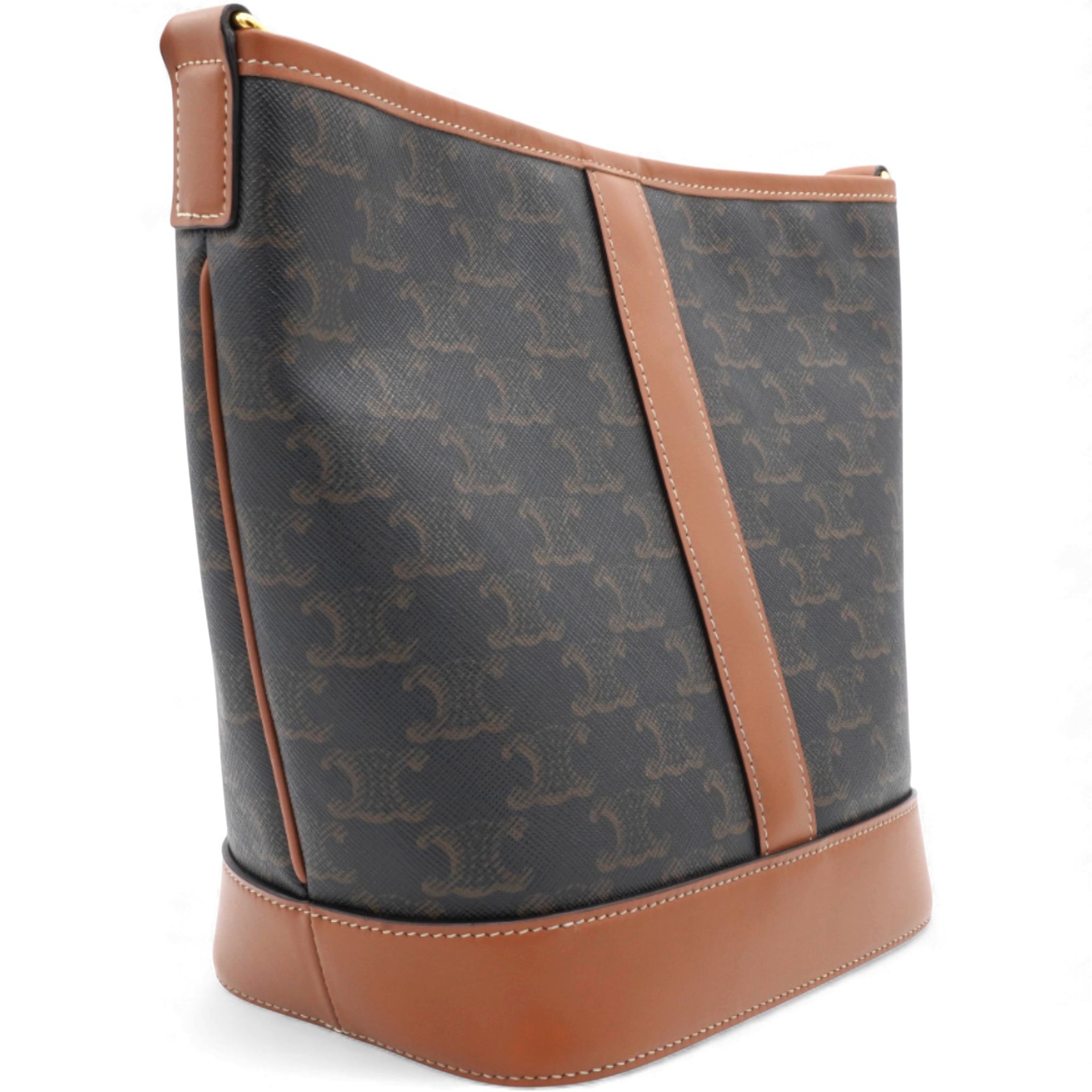 Celine Triomphe Canvas Bucket Bag Tan