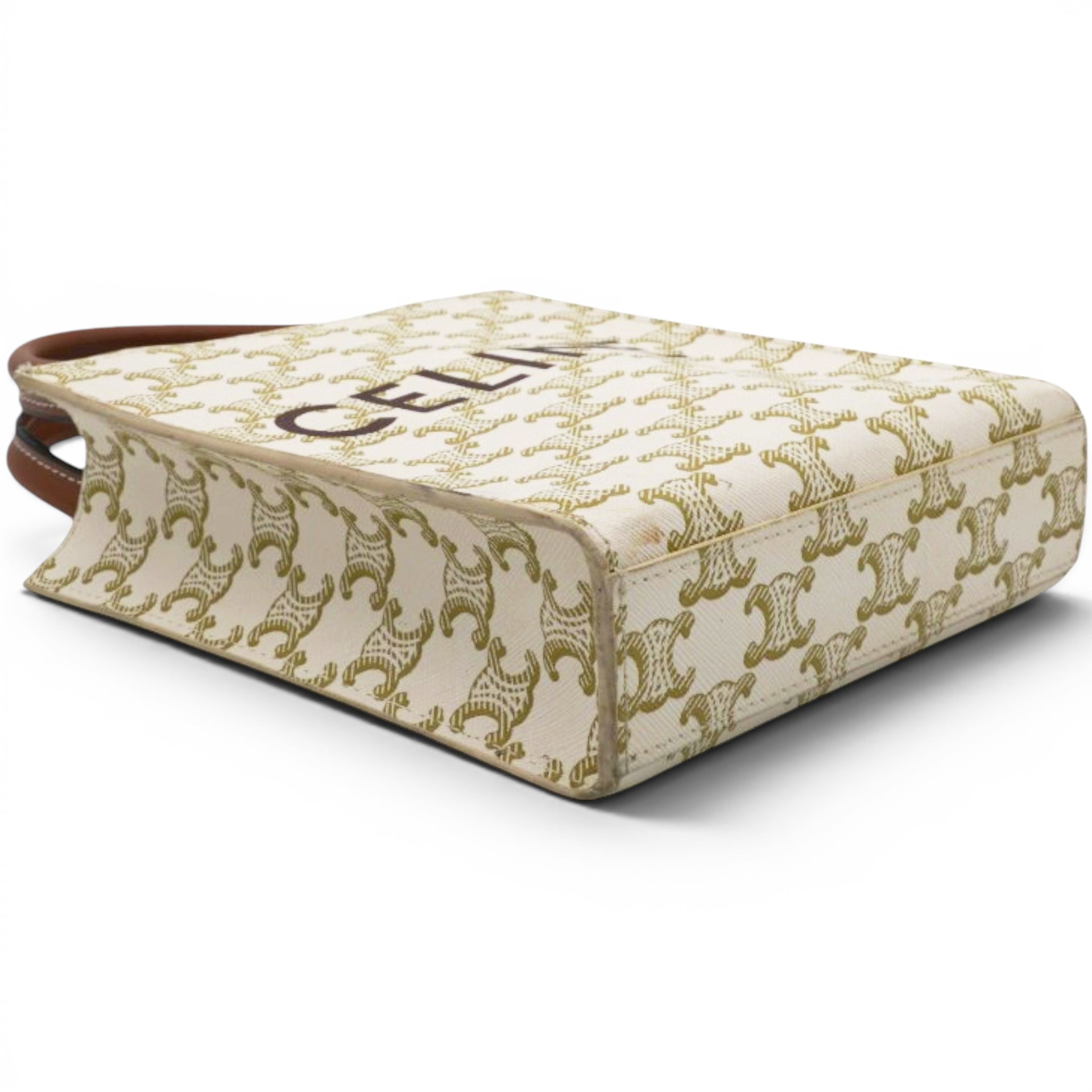 Celine Triomphe Canvas Calfskin Mini Vertical Cabas White 