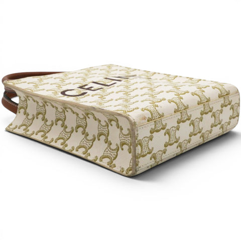 Celine Triomphe Canvas Calfskin Mini Vertical Cabas White 