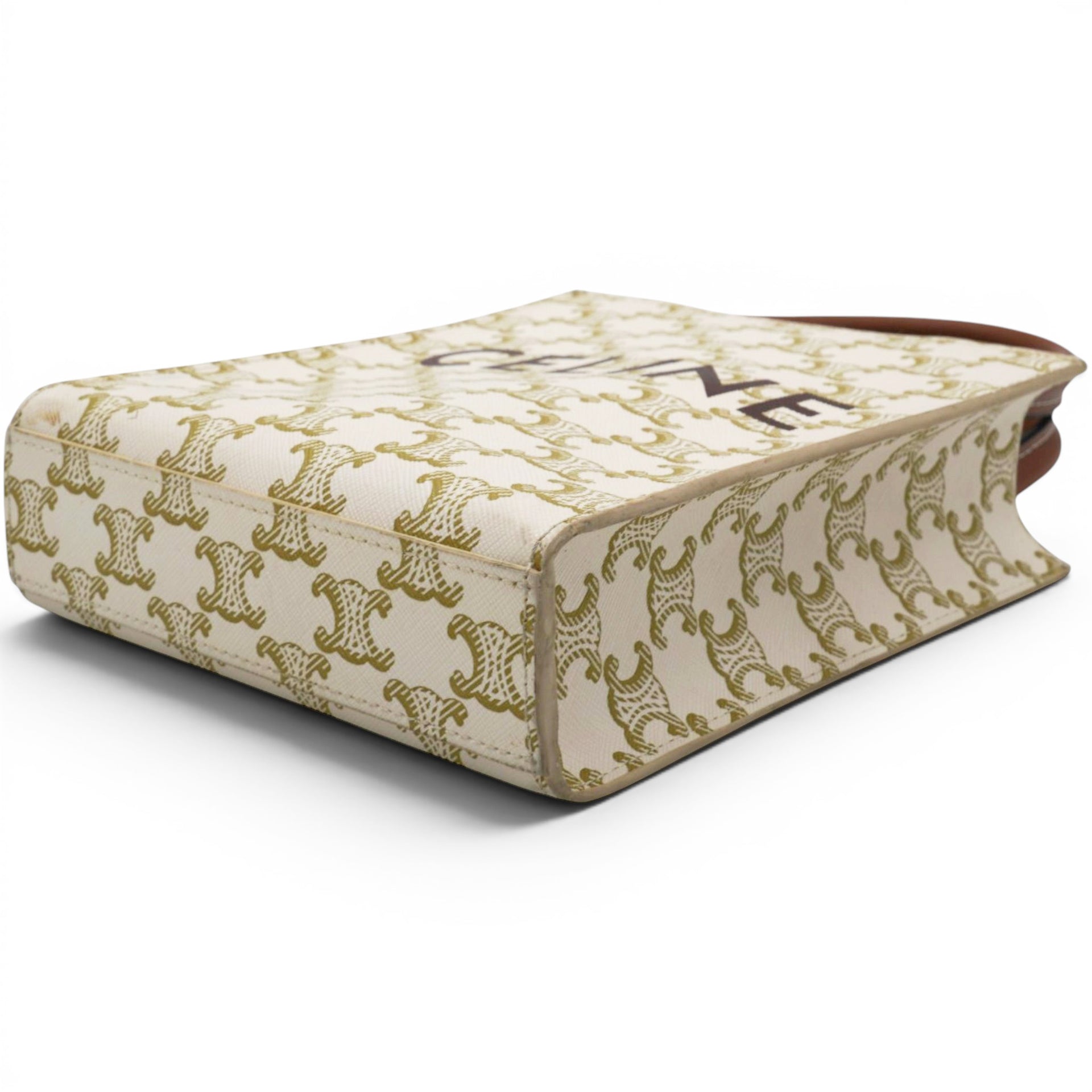 Celine Triomphe Canvas Calfskin Mini Vertical Cabas White 