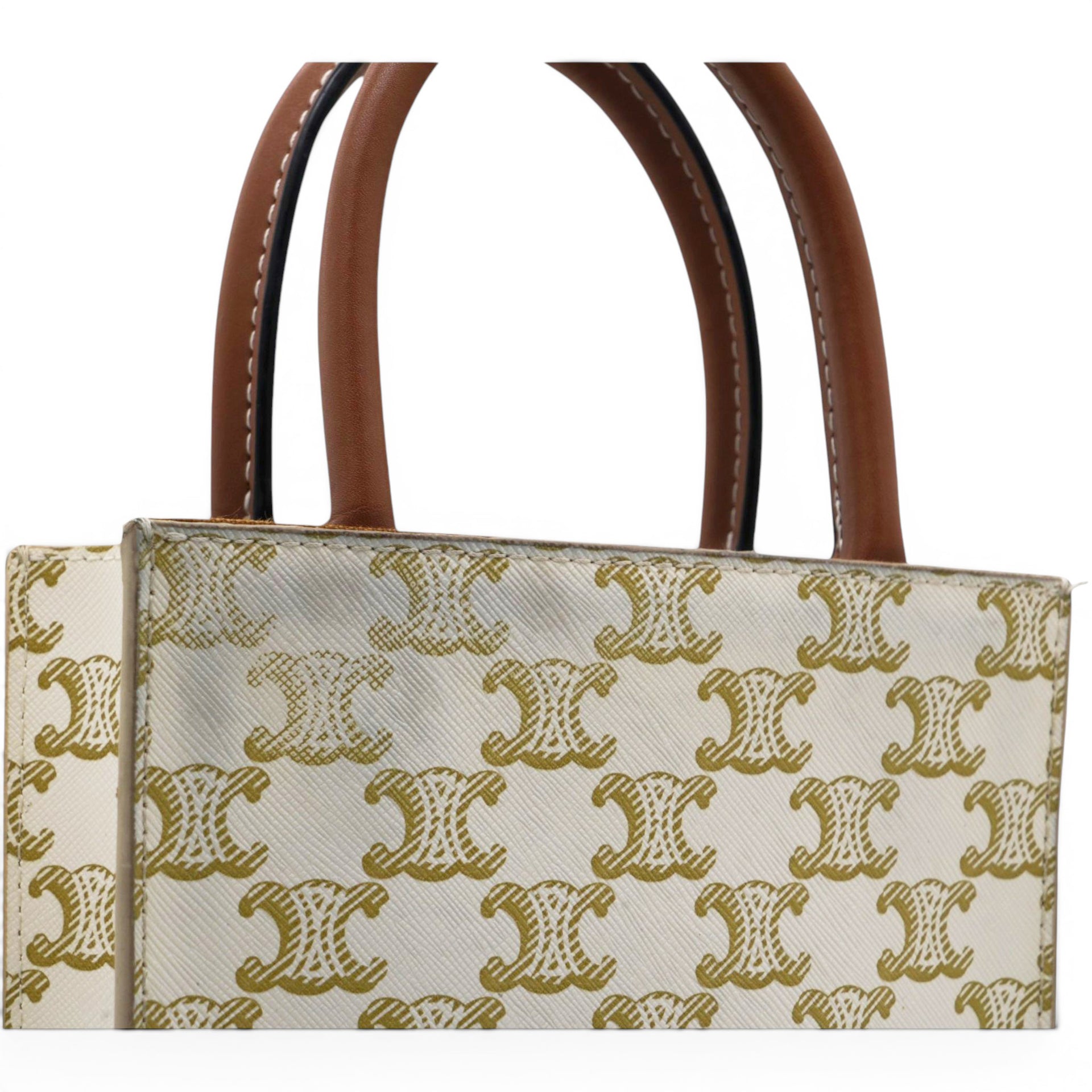 Celine Triomphe Canvas Calfskin Mini Vertical Cabas White 