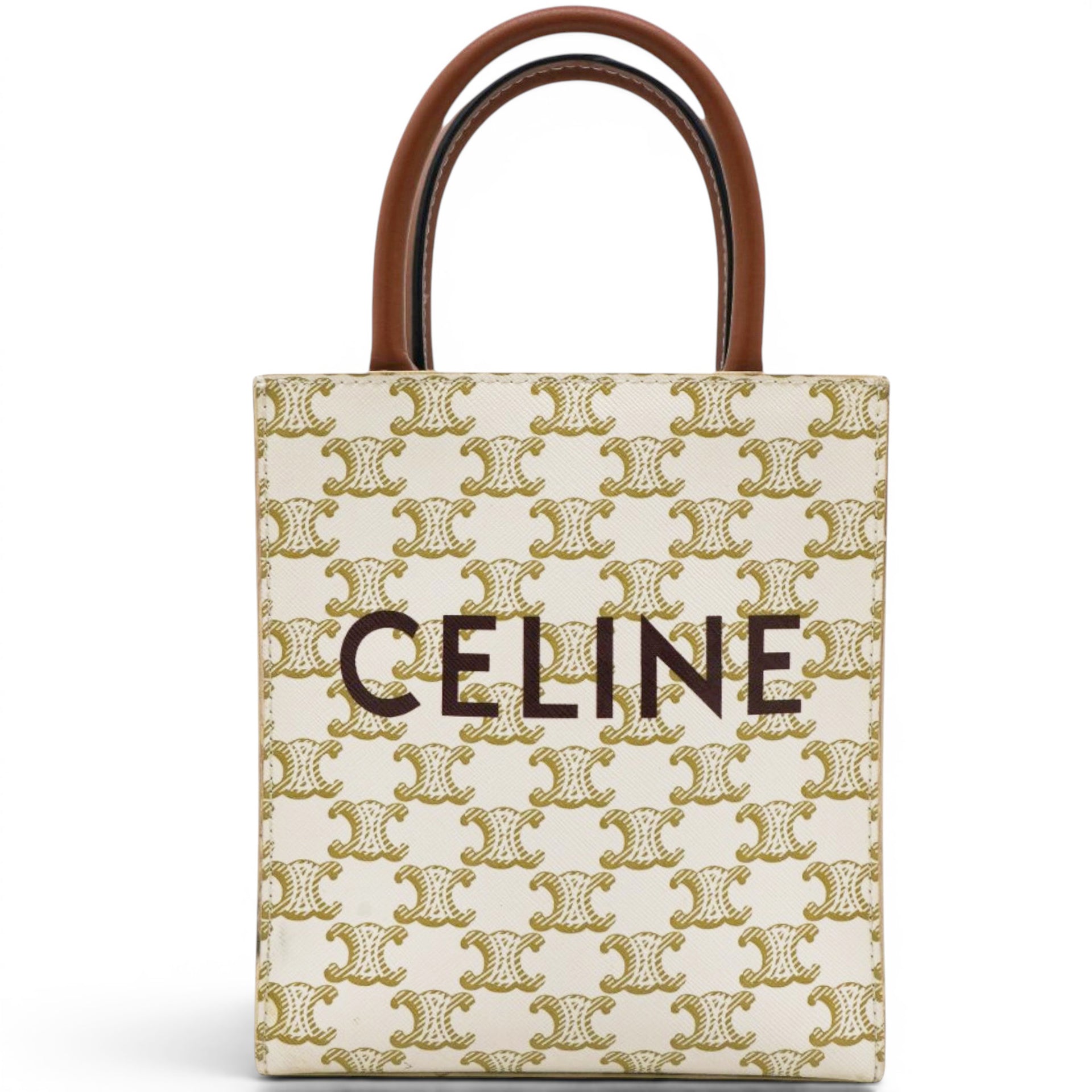 Celine Triomphe Canvas Calfskin Mini Vertical Cabas White 