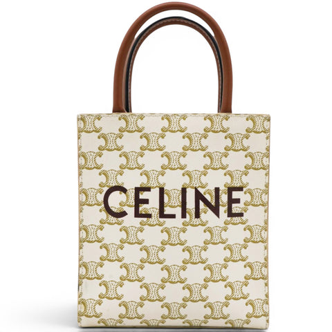 Celine Triomphe Canvas Calfskin Mini Vertical Cabas White 