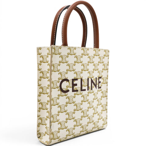 Celine Triomphe Canvas Calfskin Mini Vertical Cabas White 