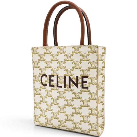 Celine Triomphe Canvas Calfskin Mini Vertical Cabas White 