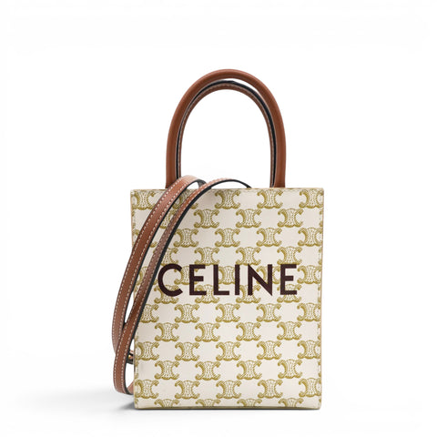 Celine Triomphe Canvas Calfskin Mini Vertical Cabas White 