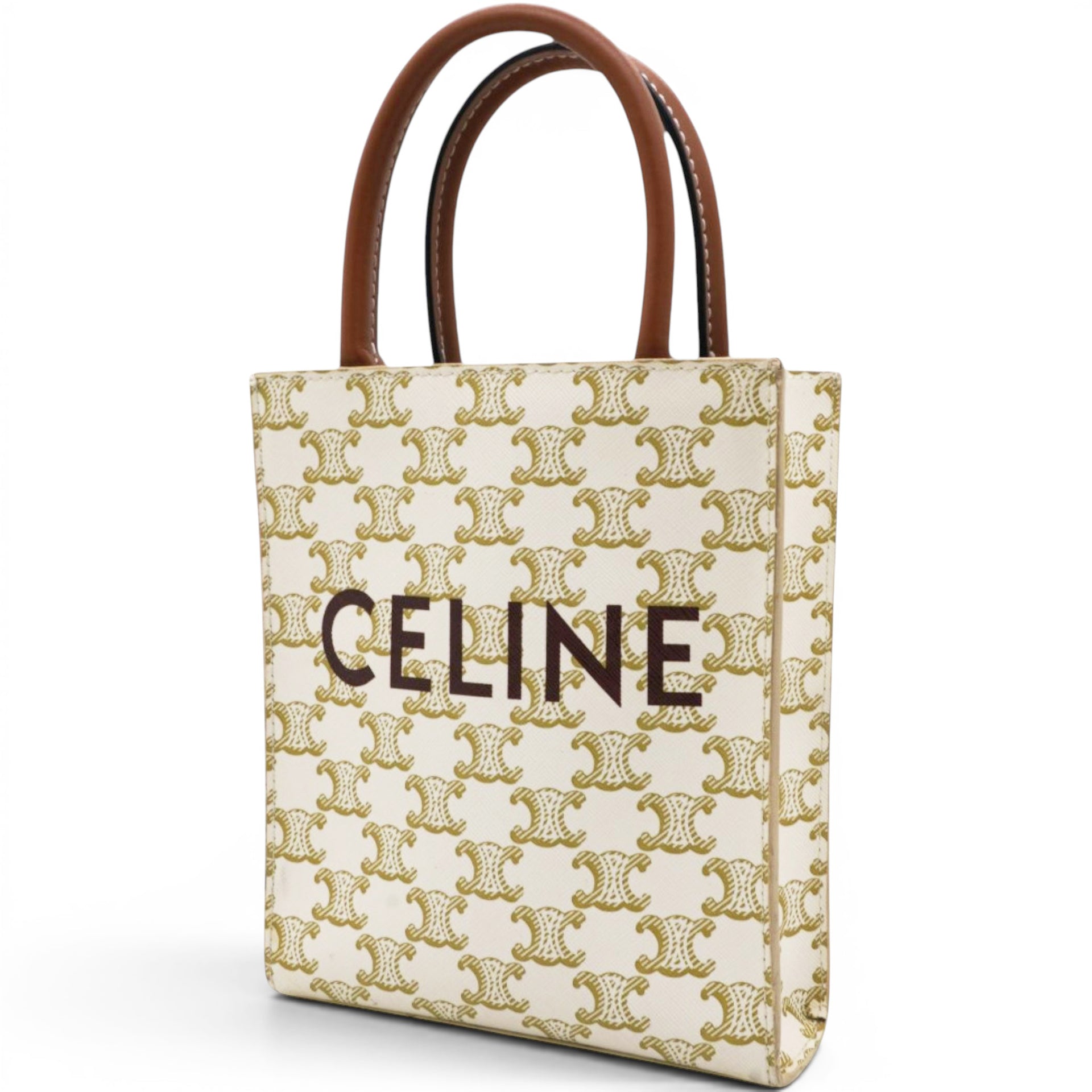 Celine Triomphe Canvas Calfskin Mini Vertical Cabas White