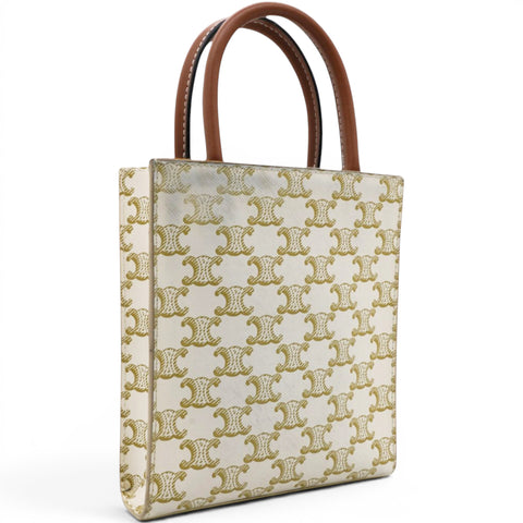 Celine Triomphe Canvas Calfskin Mini Vertical Cabas White 