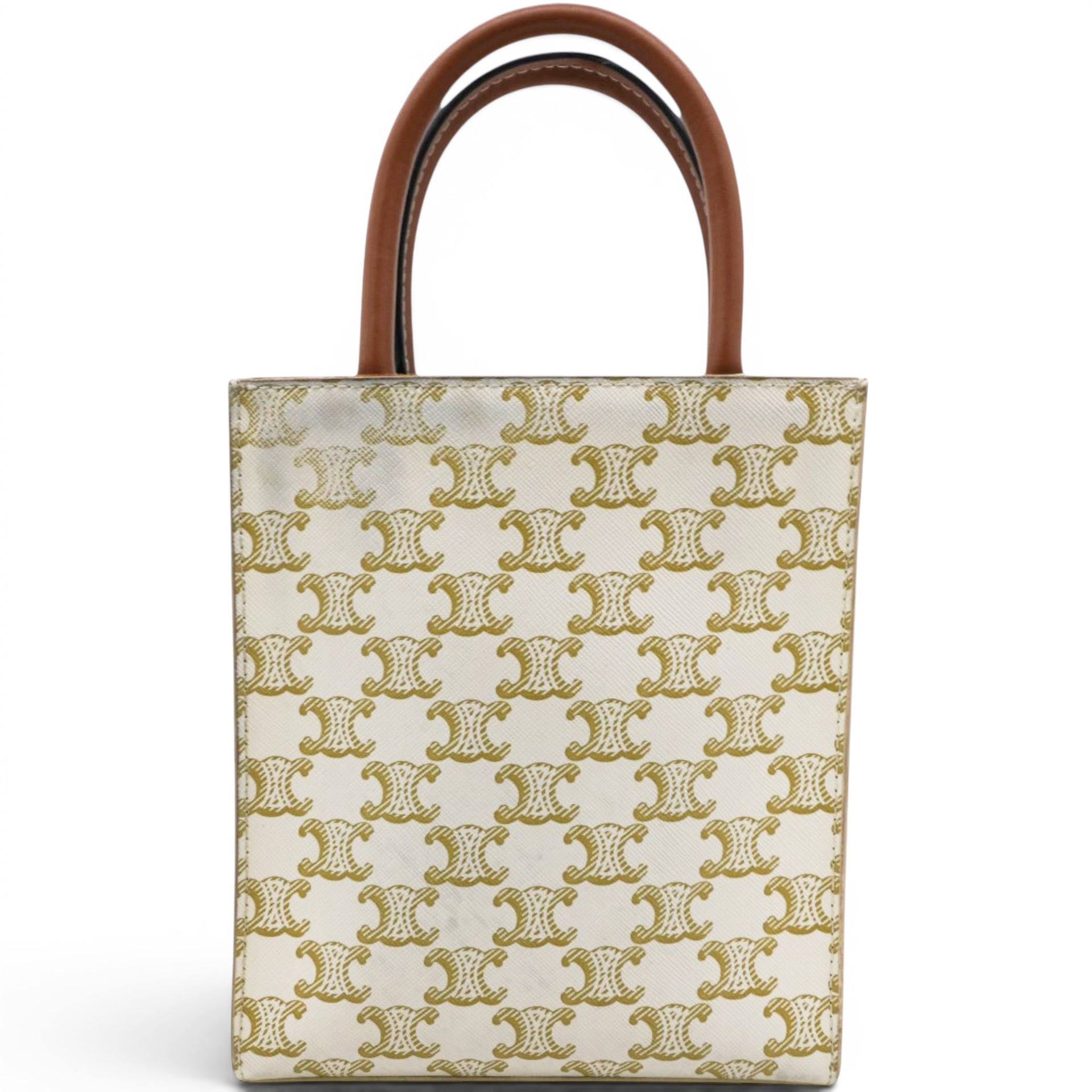 Celine Triomphe Canvas Calfskin Mini Vertical Cabas White 