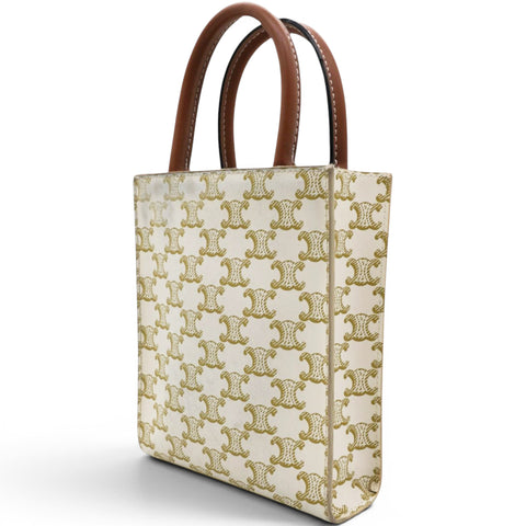 Celine Triomphe Canvas Calfskin Mini Vertical Cabas White 