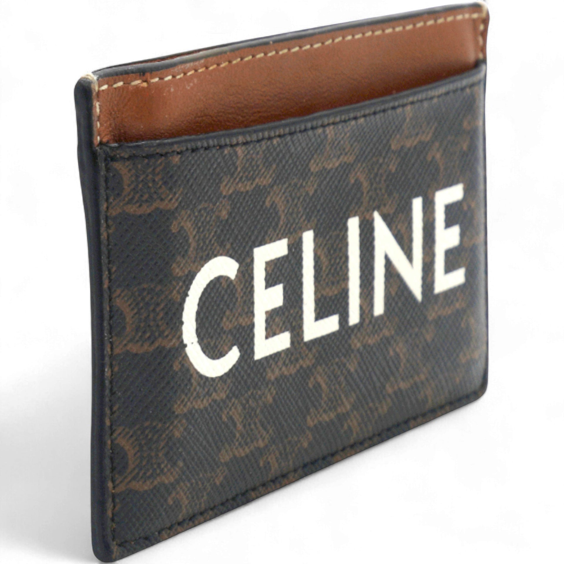  Celine Triomphe Canvas Card Holder Tan 