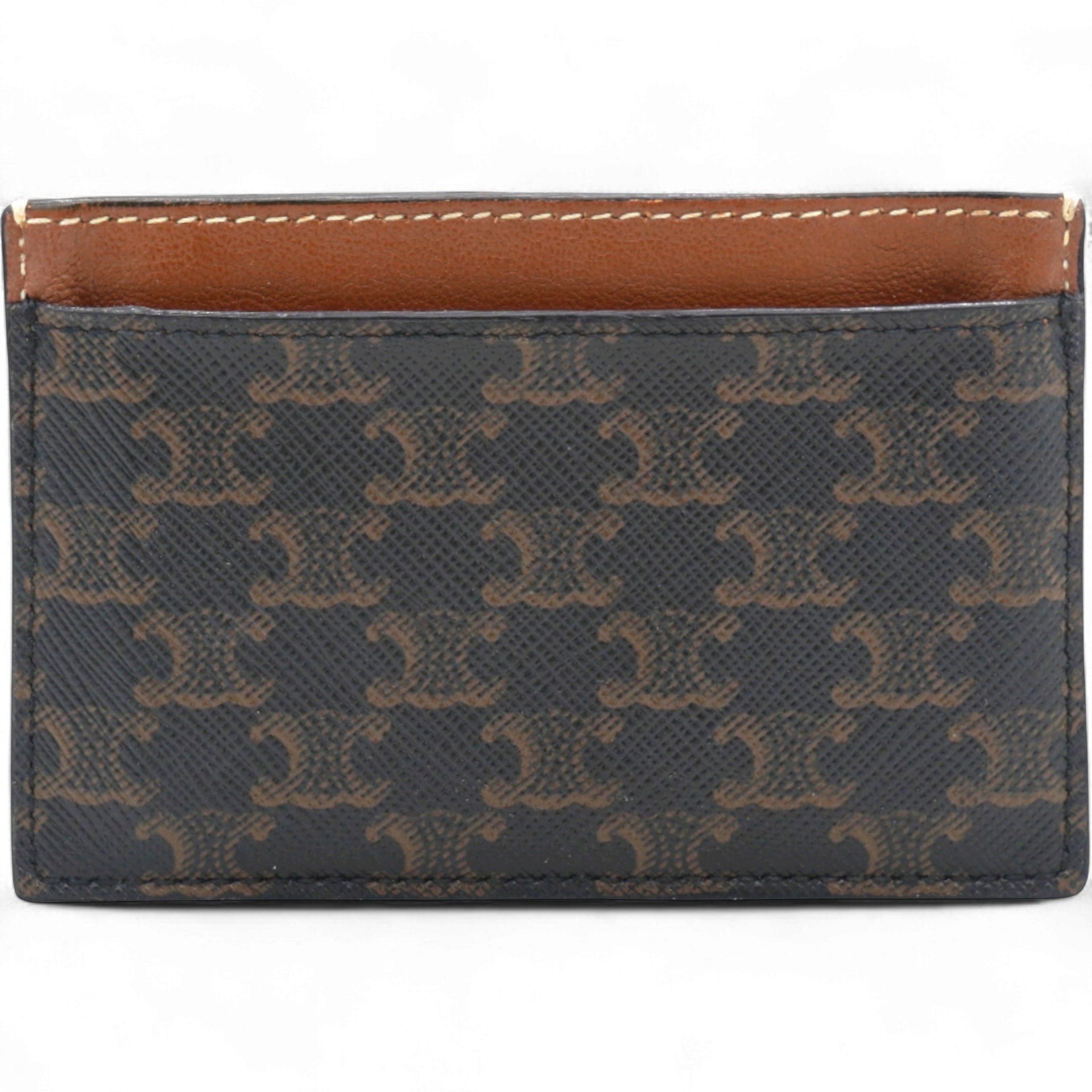  Celine Triomphe Canvas Card Holder Tan 