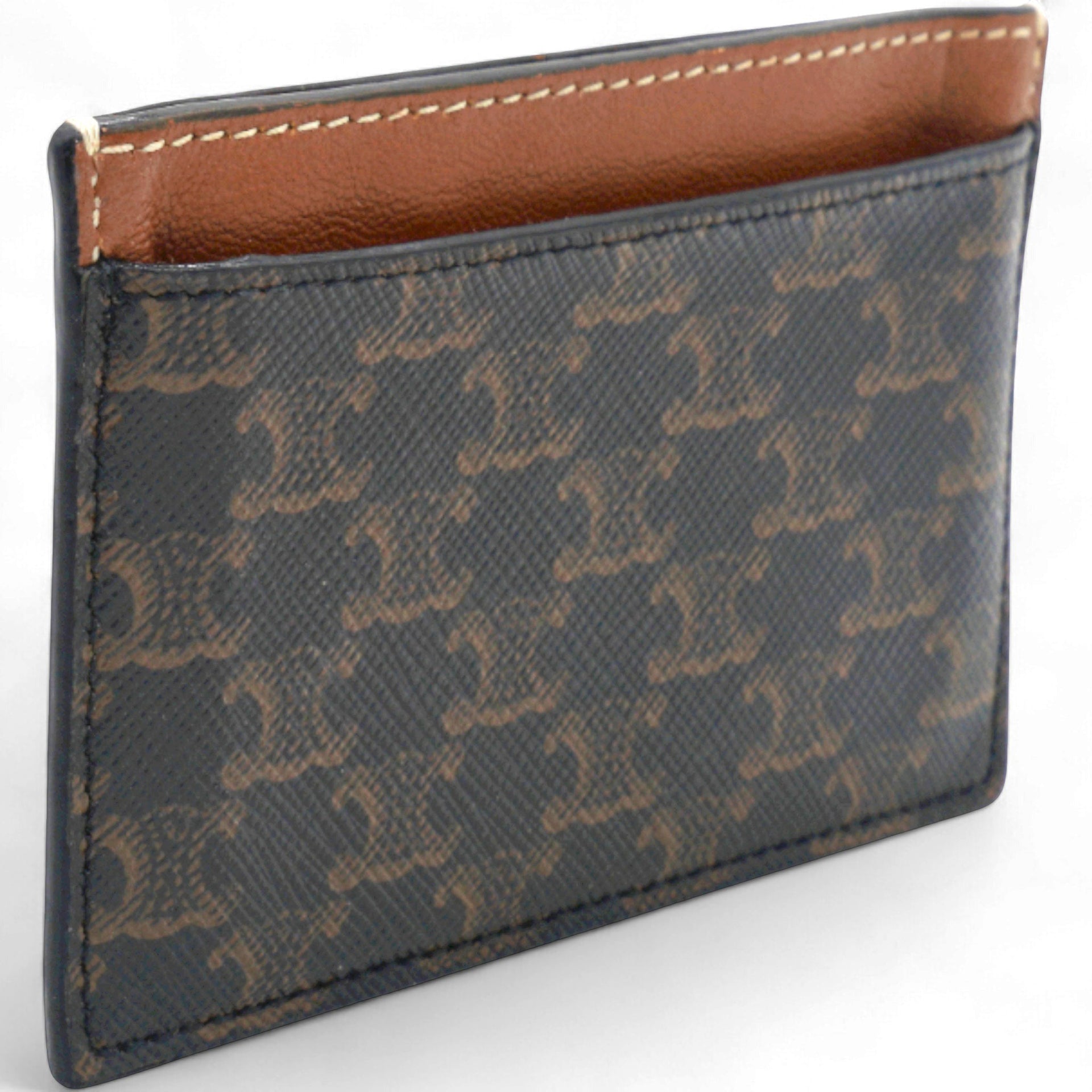  Celine Triomphe Canvas Card Holder Tan 