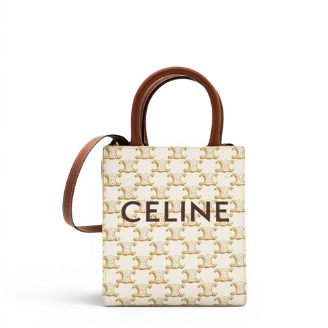 Celine Triomphe Canvas Mini Vertical Cabas White 