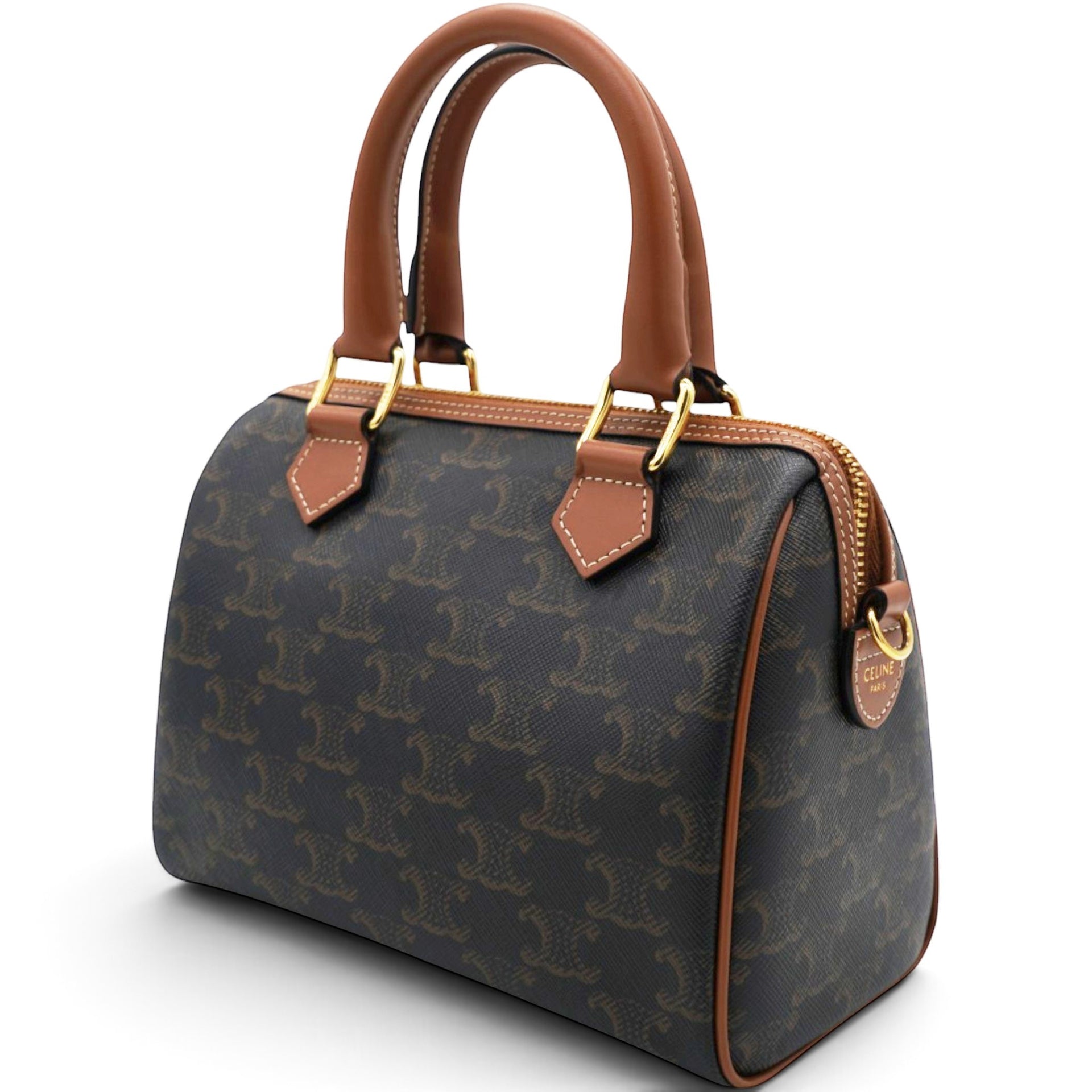 Celine Triomphe Canvas Small Boston Bag Tan 