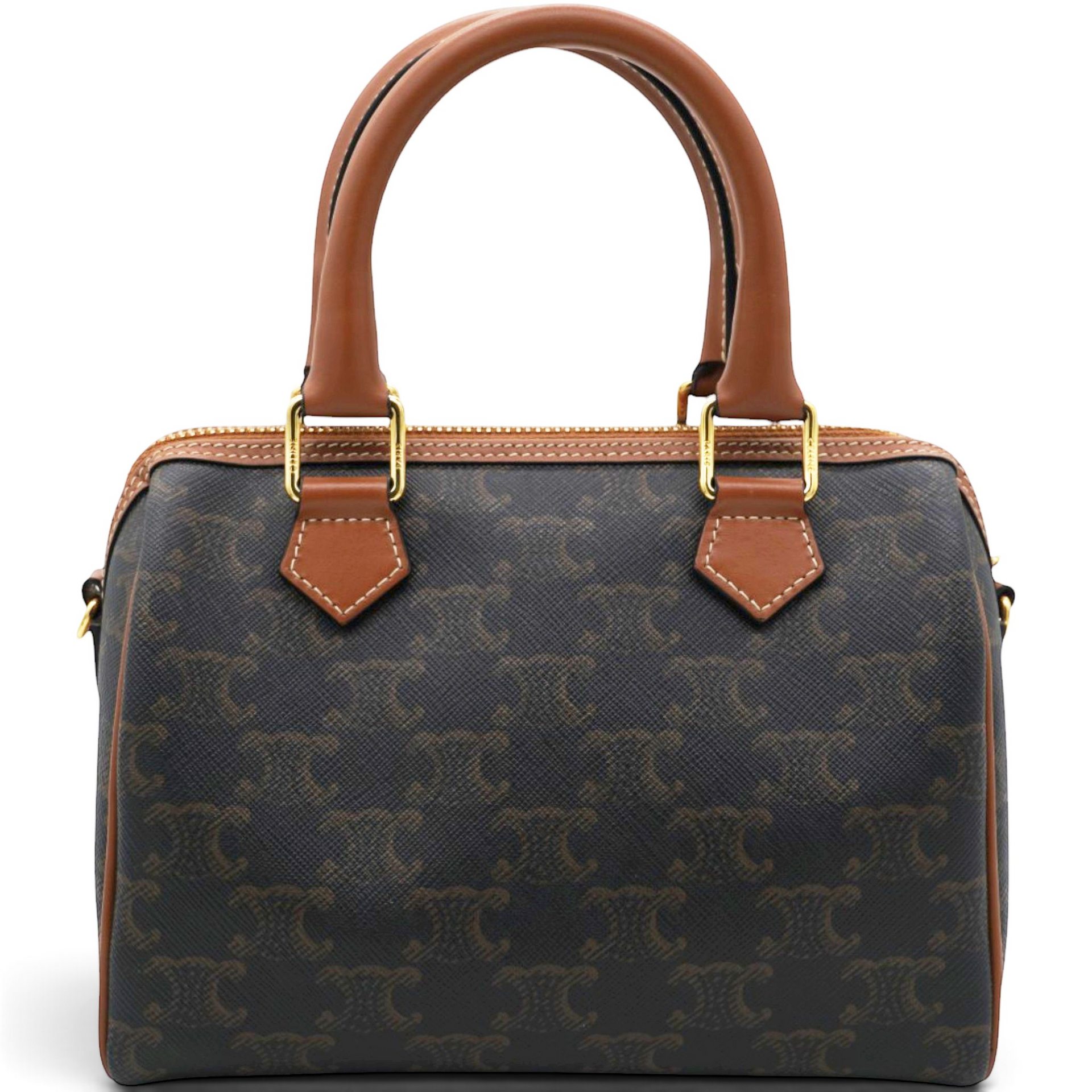 Celine Triomphe Canvas Small Boston Bag Tan 
