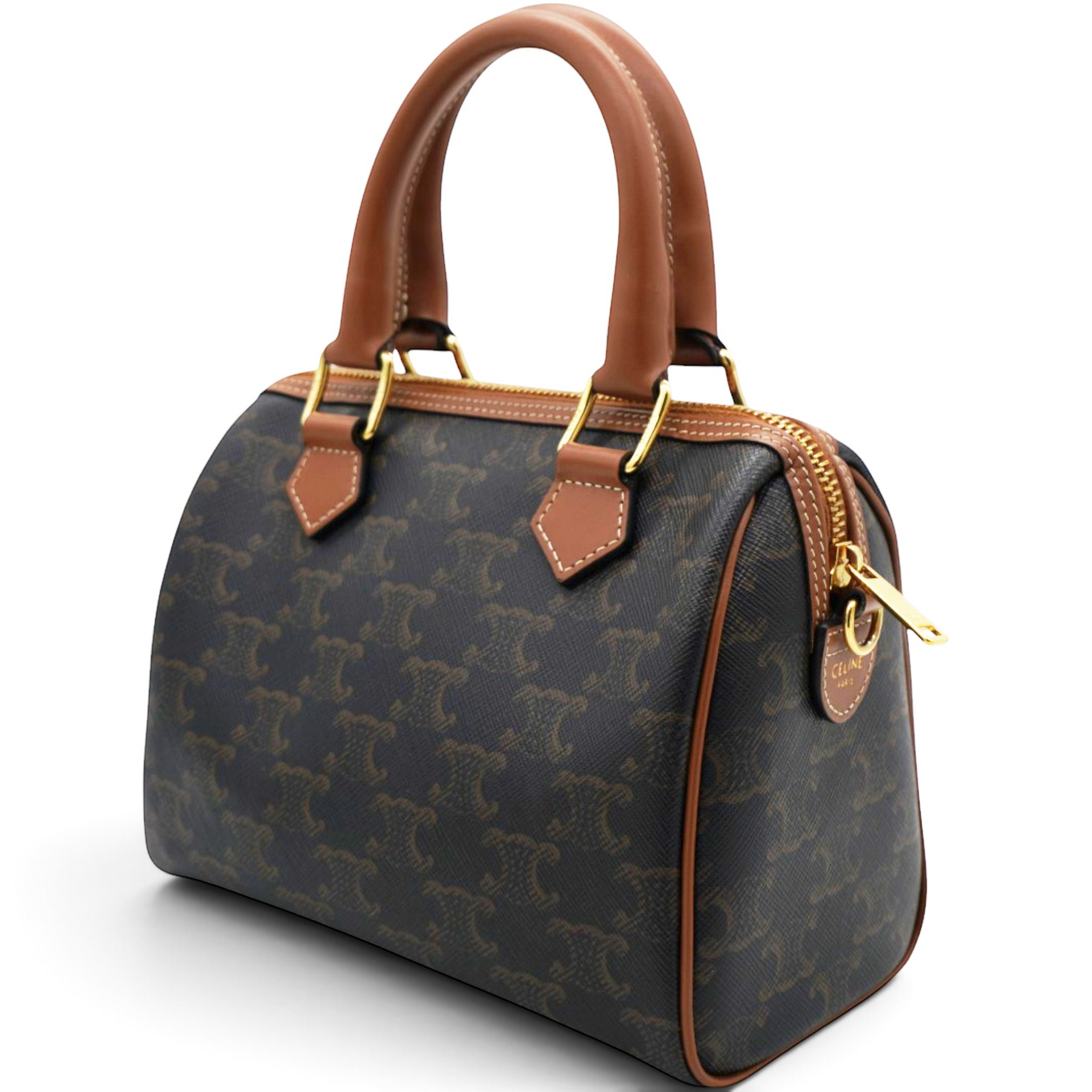 Celine Triomphe Canvas Small Boston Bag Tan 