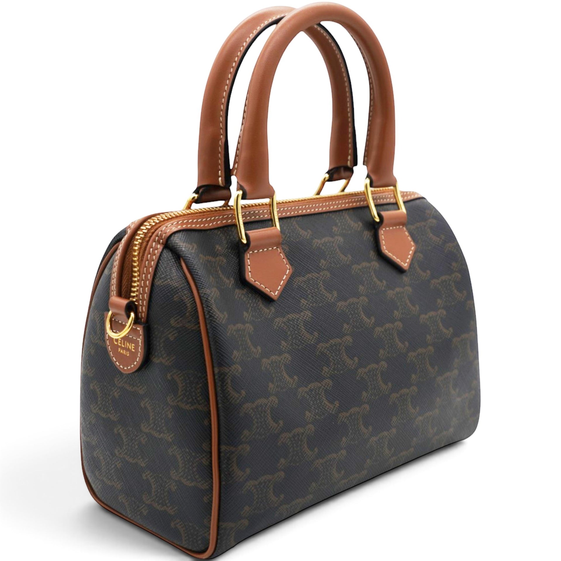 Celine Triomphe Canvas Small Boston Bag Tan 