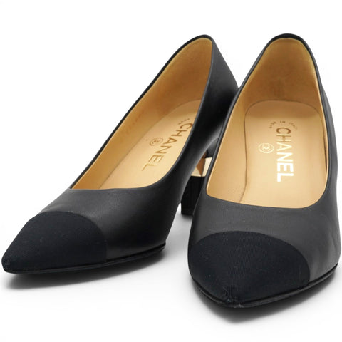 Chane Lambskin Grosgrain Cap Toe CC Pumps Black Size35.5 