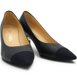 Chane Lambskin Grosgrain Cap Toe CC Pumps Black Size35.5 