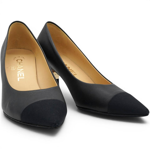 Chane Lambskin Grosgrain Cap Toe CC Pumps Black Size35.5 