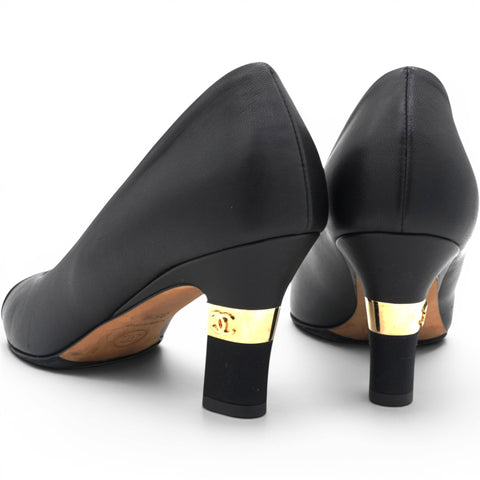 Chane Lambskin Grosgrain Cap Toe CC Pumps Black Size35.5 