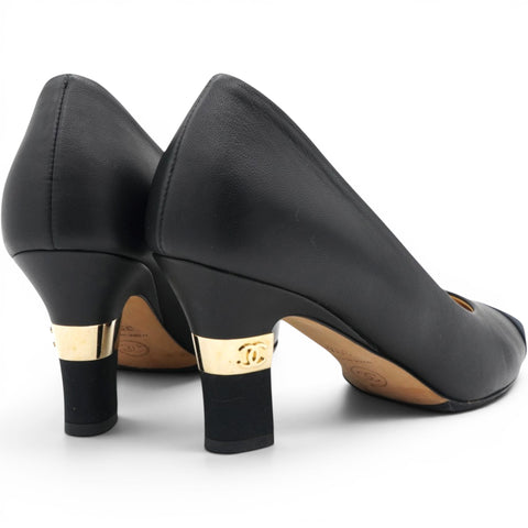Chane Lambskin Grosgrain Cap Toe CC Pumps Black Size35.5 