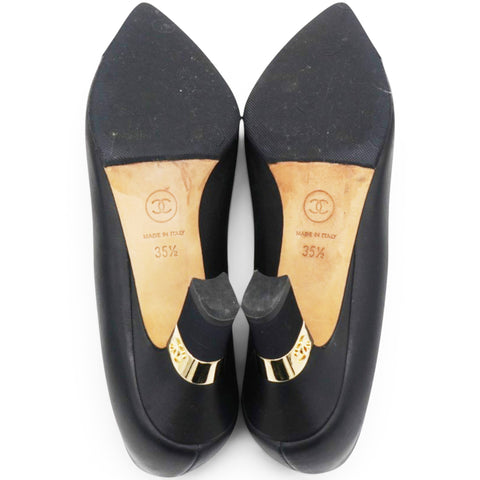 Chane Lambskin Grosgrain Cap Toe CC Pumps Black Size35.5 