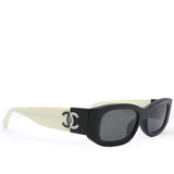 Chanel Acetate Polarized Rectangle Sunglasses 5525 Black White