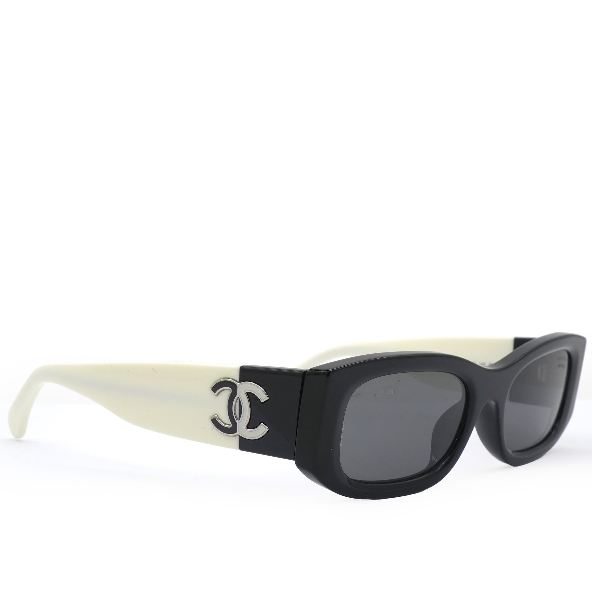 Chanel Acetate Polarized Rectangle Sunglasses 5525 Black White