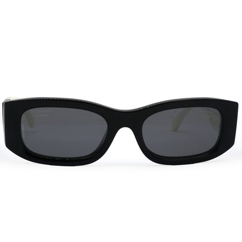 Chanel Acetate Polarized Rectangle Sunglasses 5525 Black White 