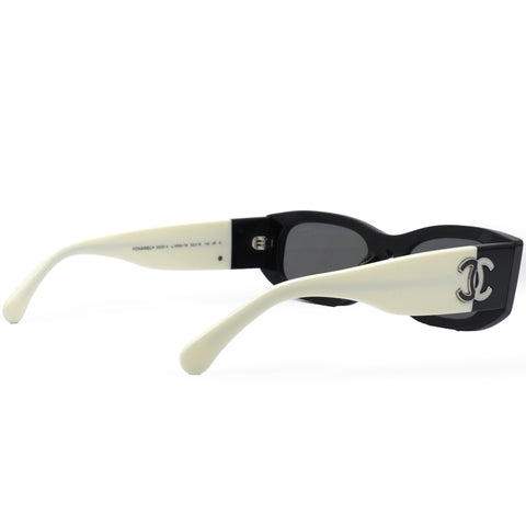 Chanel Acetate Polarized Rectangle Sunglasses 5525 Black White 