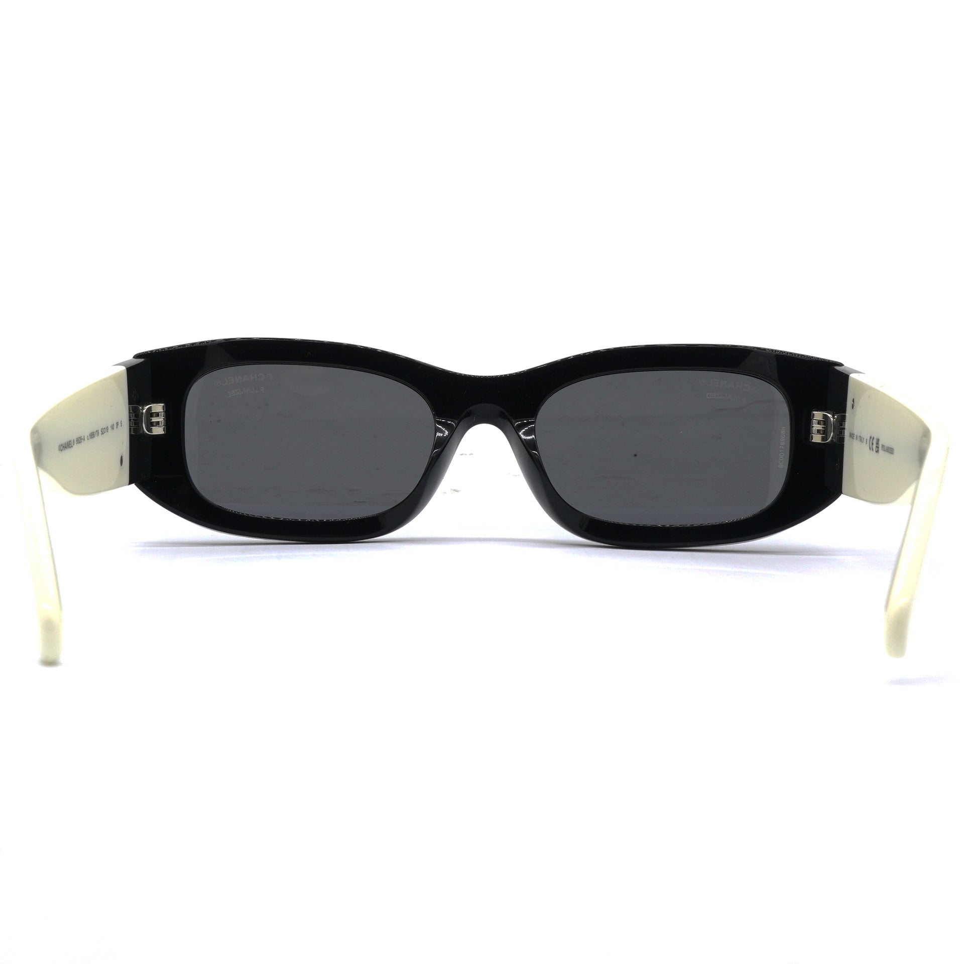 Chanel Acetate Polarized Rectangle Sunglasses 5525 Black White 