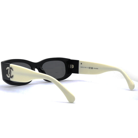 Chanel Acetate Polarized Rectangle Sunglasses 5525 Black White 