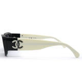 Chanel Acetate Polarized Rectangle Sunglasses 5525 Black White 