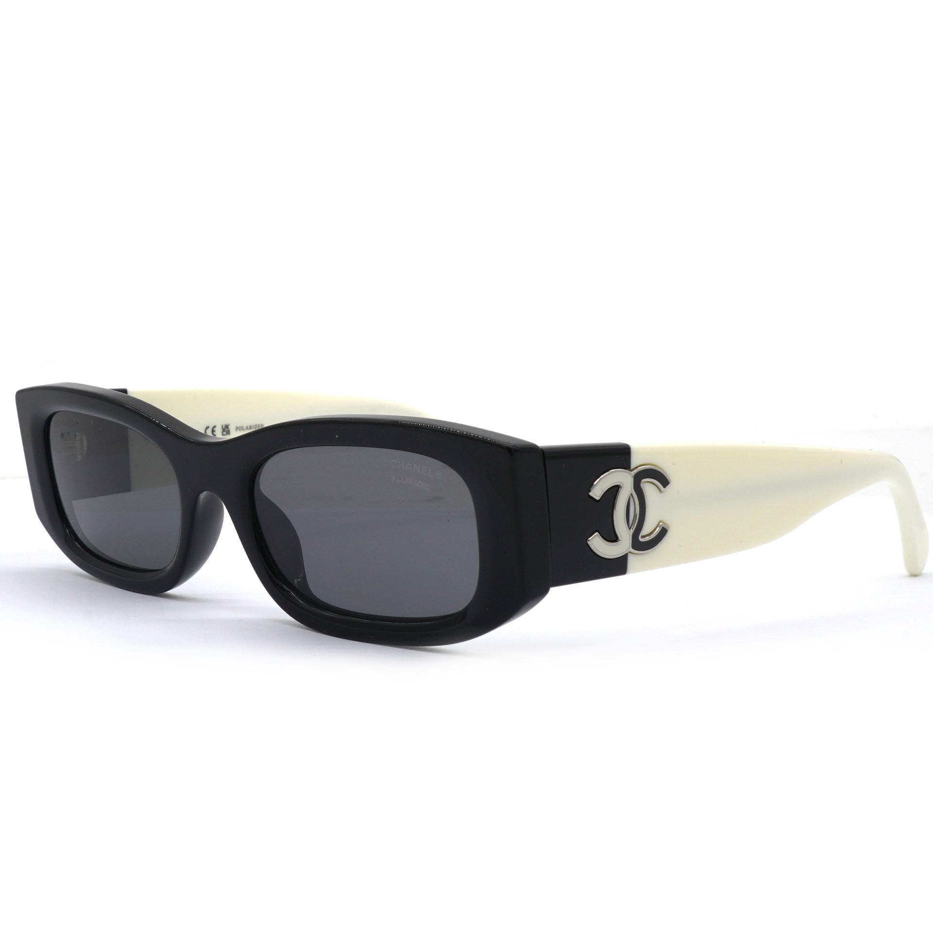 Chanel Acetate Polarized Rectangle Sunglasses 5525 Black White 