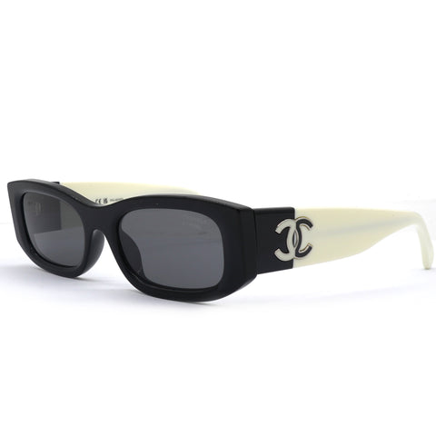 Chanel Acetate Polarized Rectangle Sunglasses 5525 Black White 