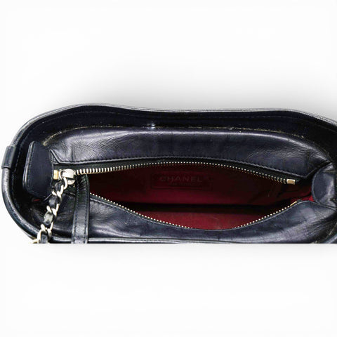 Chanel Aged Calfskin Quilted Small Gabrielle Logo Hobo Black 