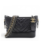 Chanel Aged Calfskin Quilted Small Gabrielle Logo Hobo Black 