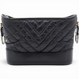 Chanel Aged Calfskin Quilted Small Gabrielle Logo Hobo Black 