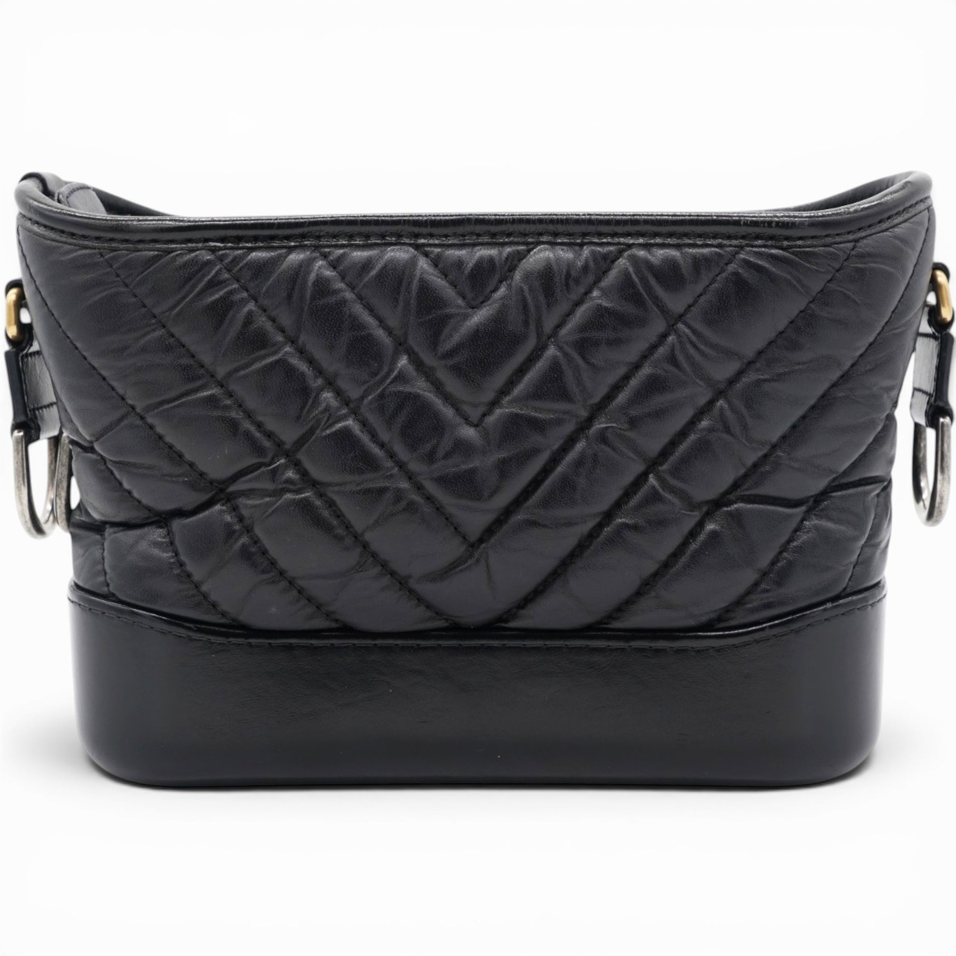 Chanel Aged Calfskin Quilted Small Gabrielle Logo Hobo Black 