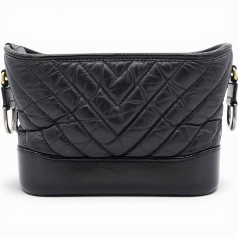 Chanel Aged Calfskin Quilted Small Gabrielle Logo Hobo Black 