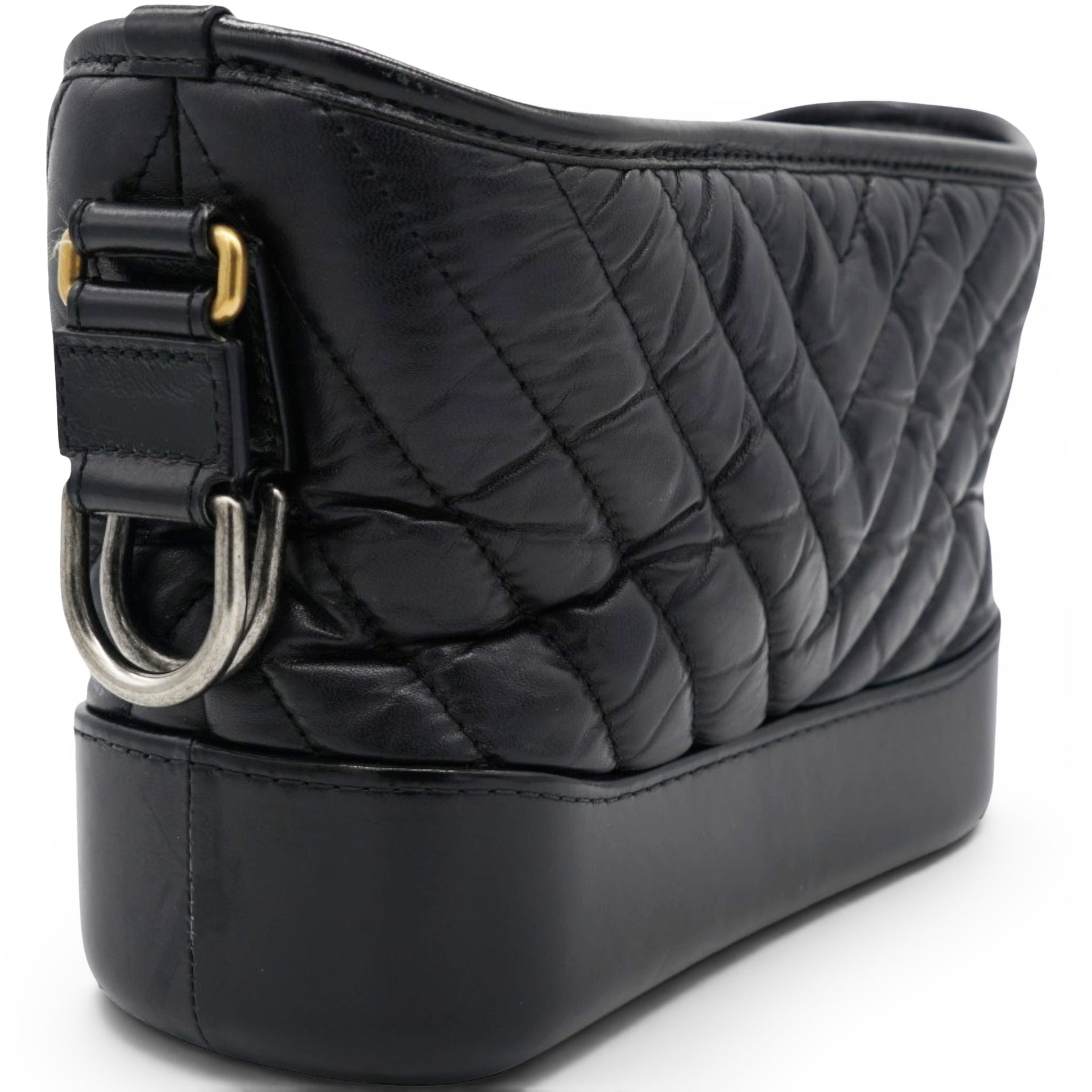 Chanel Aged Calfskin Quilted Small Gabrielle Logo Hobo Black 