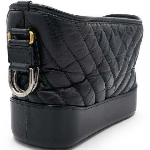 Chanel Aged Calfskin Quilted Small Gabrielle Logo Hobo Black 