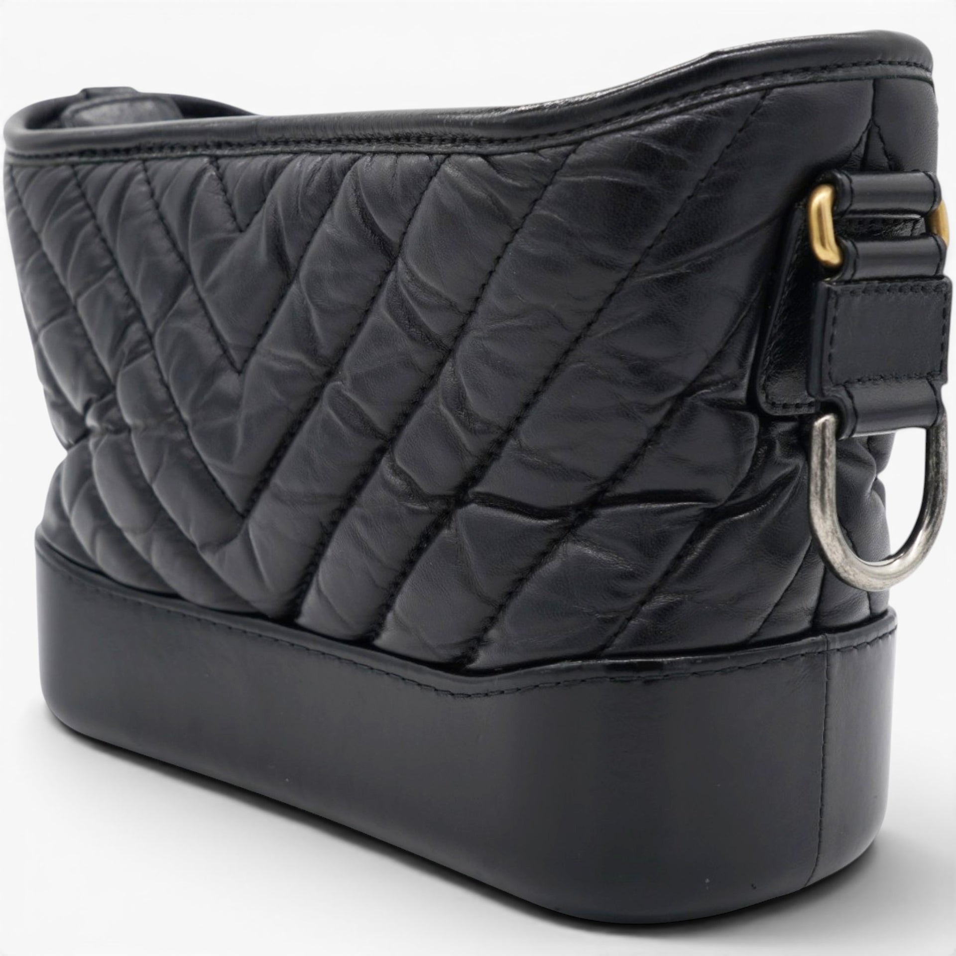 Chanel Aged Calfskin Quilted Small Gabrielle Logo Hobo Black 