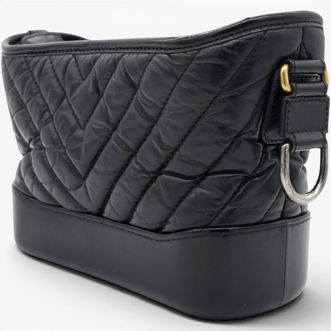 Chanel Aged Calfskin Quilted Small Gabrielle Logo Hobo Black 